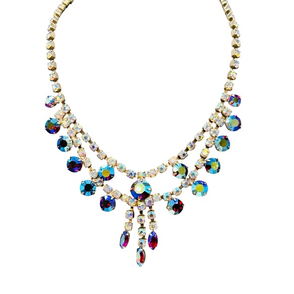 Sparkling Vintage Red AB Rhinestone Fringe Adjustable Necklace - Picture 1 of 5